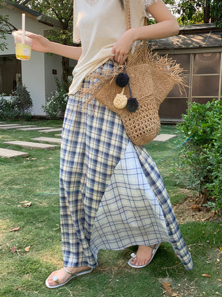 blue plaid high skirt