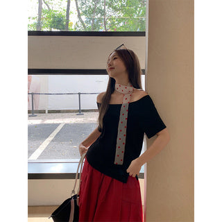 black sexy one-shoulder Top