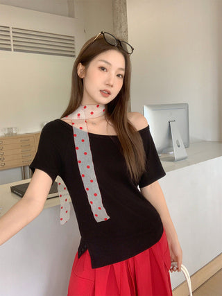 black sexy one-shoulder Top