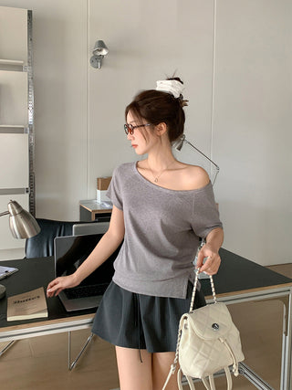 black sexy one-shoulder Top