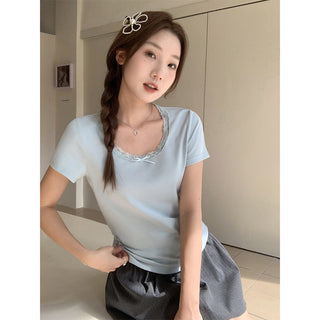 solid lace trim Top