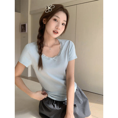 solid lace trim Top