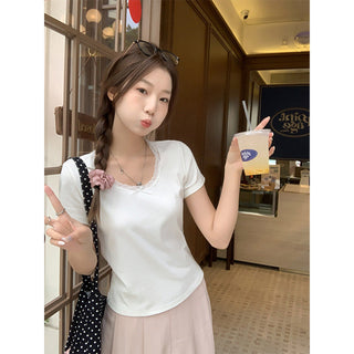 solid lace trim Top