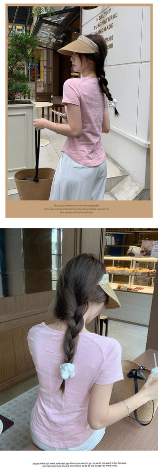 pink loose U-neck