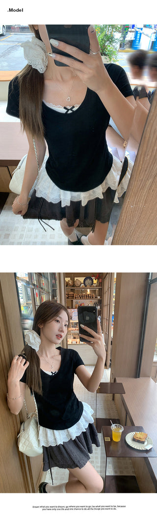 pink loose U-neck