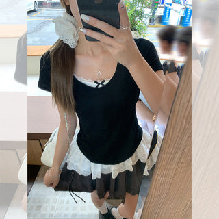 pink loose U-neck
