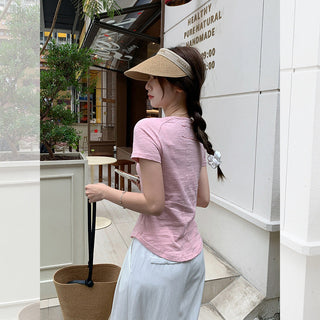 pink loose U-neck