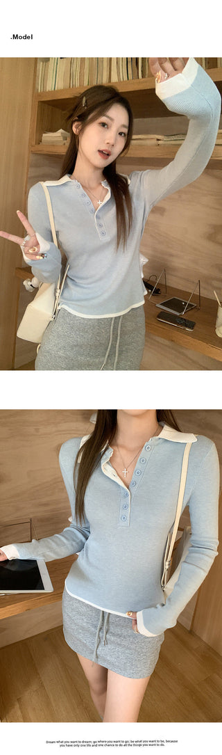contrast polo collar Top