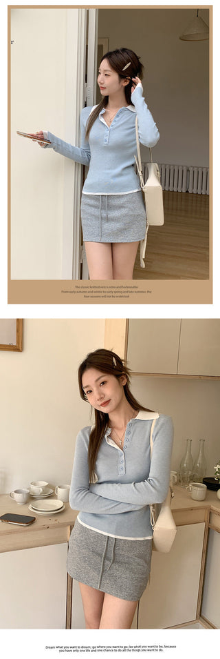 contrast polo collar Top