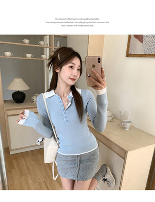 contrast polo collar Top