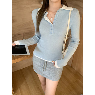 contrast polo collar Top
