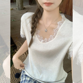 pure V-neck lace