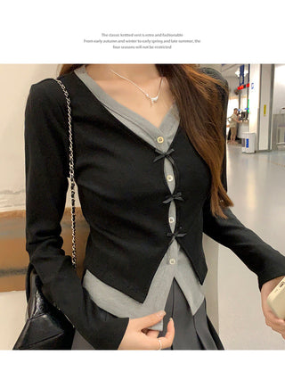 false two-piece patchwork cardigan