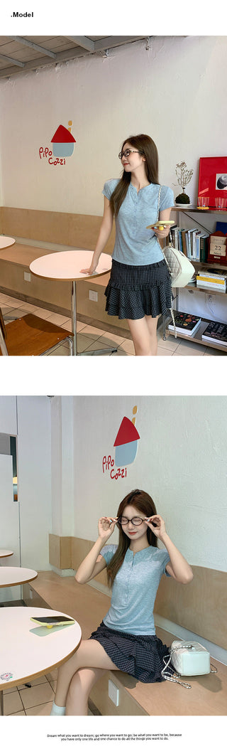 half-open collar shoulder Top