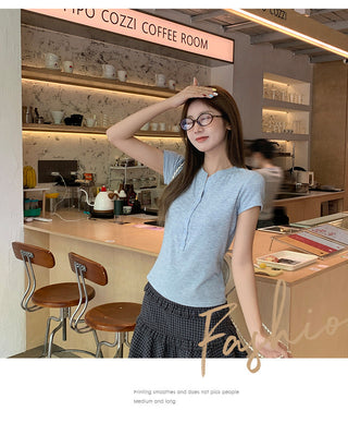 half-open collar shoulder Top