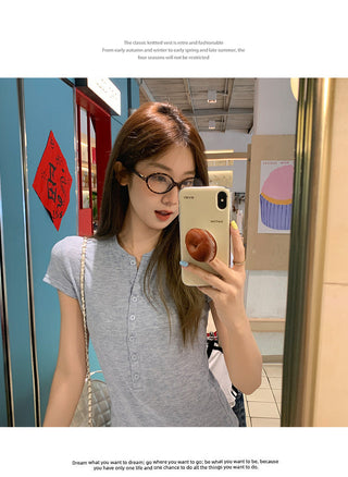 half-open collar shoulder Top