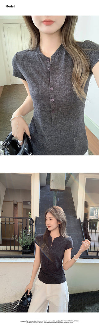 half-open collar shoulder Top