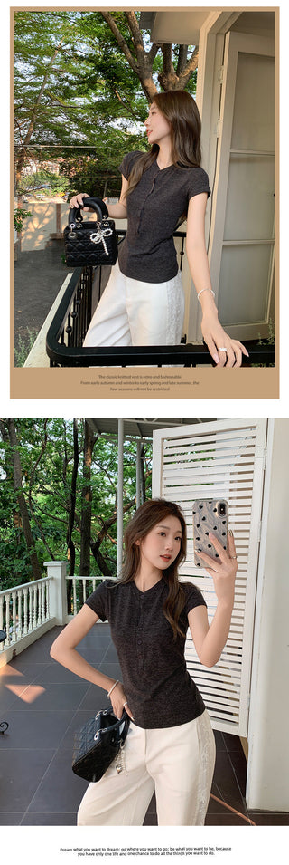 half-open collar shoulder Top