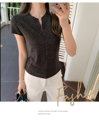 half-open collar shoulder Top