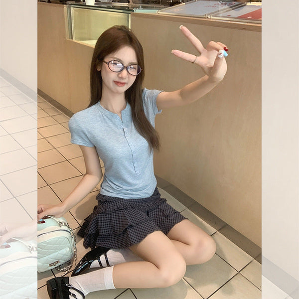 half-open collar shoulder Top