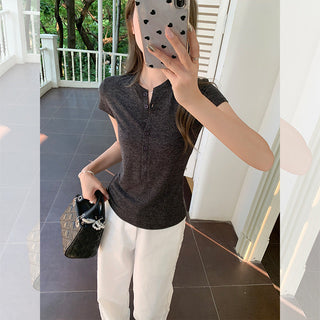 half-open collar shoulder Top