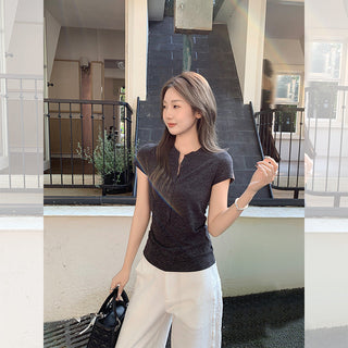 half-open collar shoulder Top