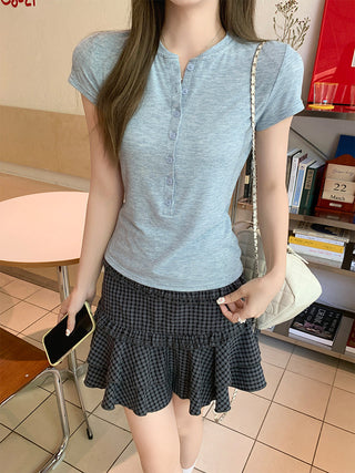 half-open collar shoulder Top