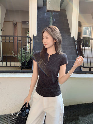 half-open collar shoulder Top