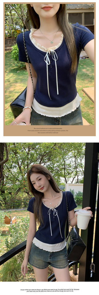 wooden ear stitching Top
