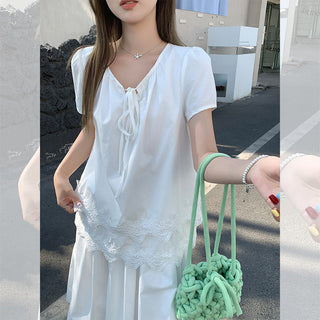 lace stitching pure Top