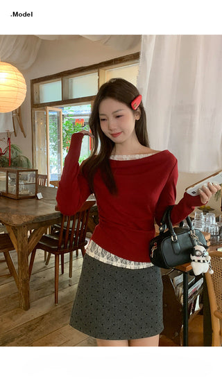 Cherry red lace Top