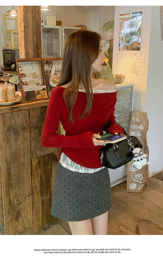 Cherry red lace Top