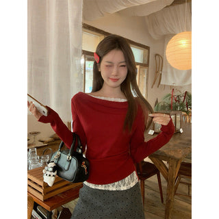 Cherry red lace Top