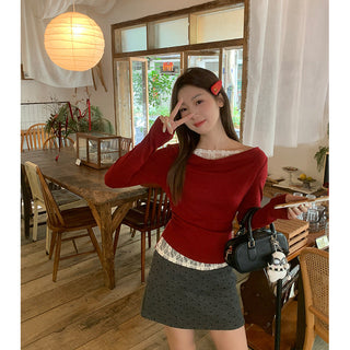 Cherry red lace Top