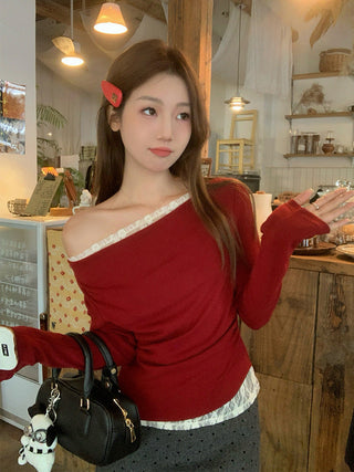 Cherry red lace Top