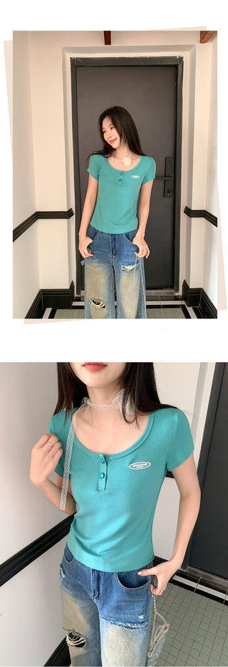high-end square collar Top