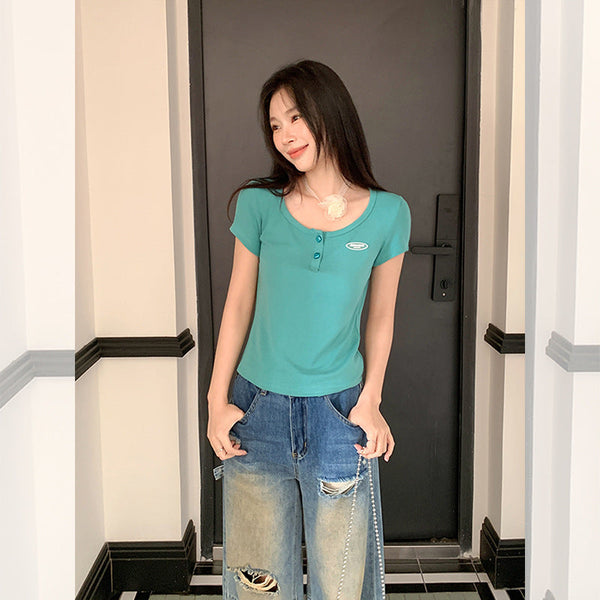 high-end square collar Top