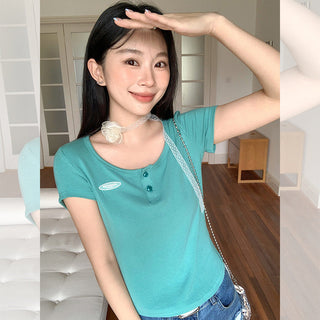 high-end square collar Top