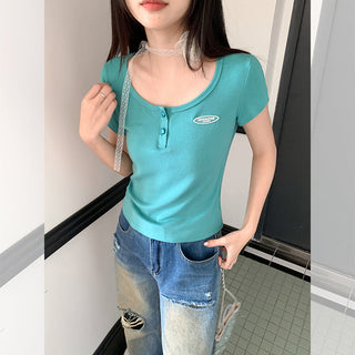 high-end square collar Top