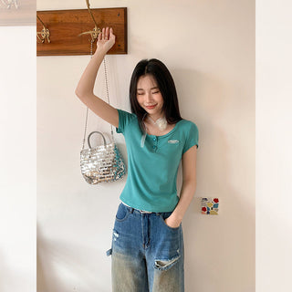 high-end square collar Top