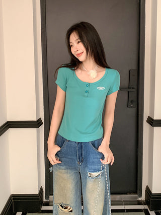 high-end square collar Top