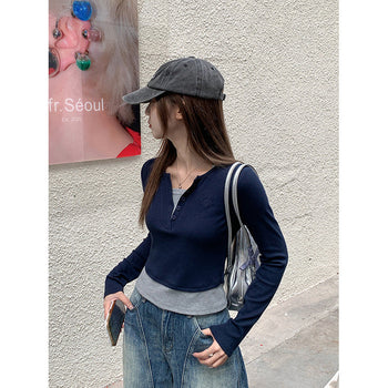 dark blue fake Top