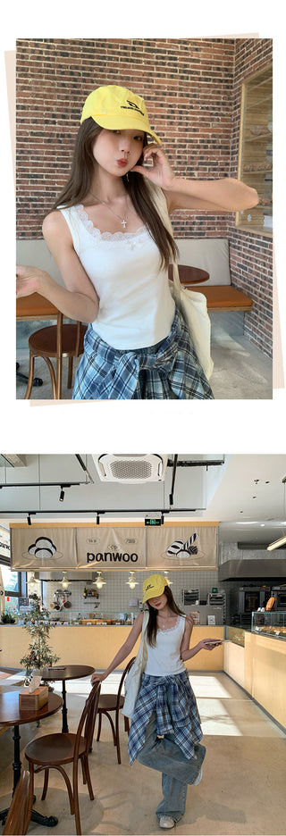 square lace bow top