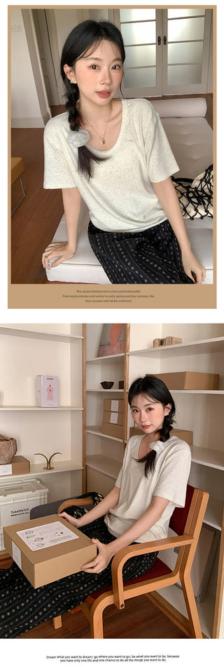Korean U-collar shoulder Top