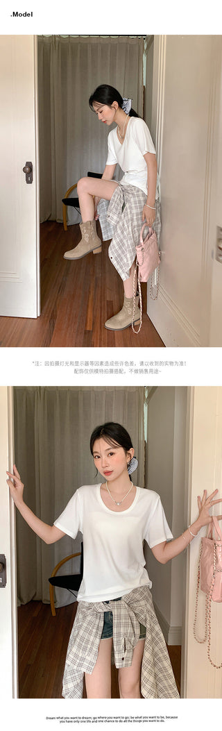 Korean U-collar shoulder Top