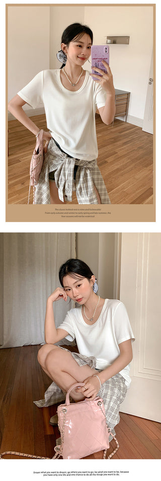 Korean U-collar shoulder Top