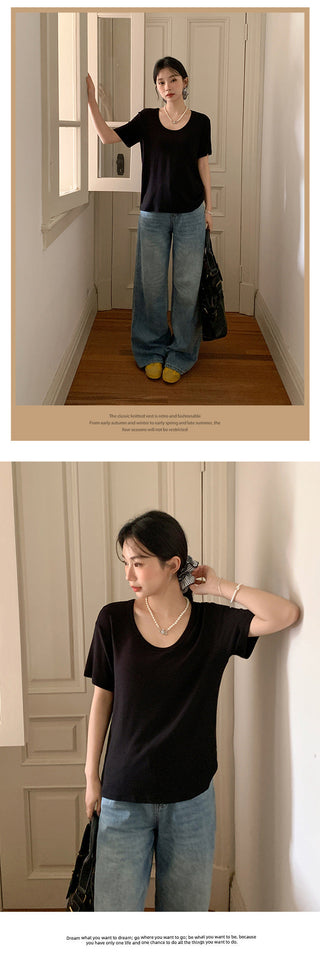 Korean U-collar shoulder Top