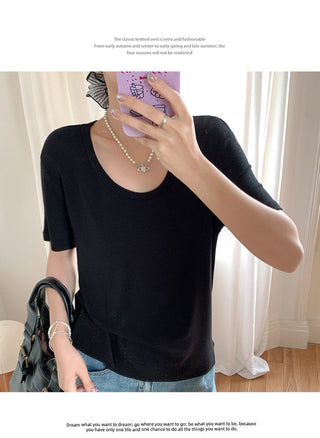 Korean U-collar shoulder Top