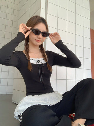 pure lace bow Top