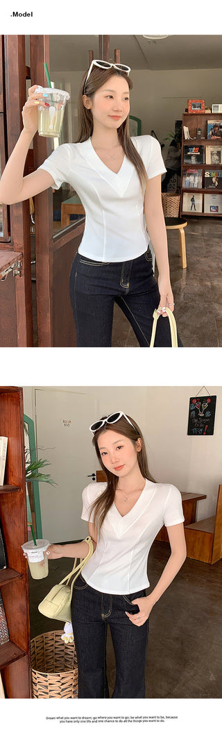 white V-neck fishbone Top